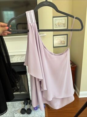 White House Black Market Lilac One-Shoulder Ruffle Blouse